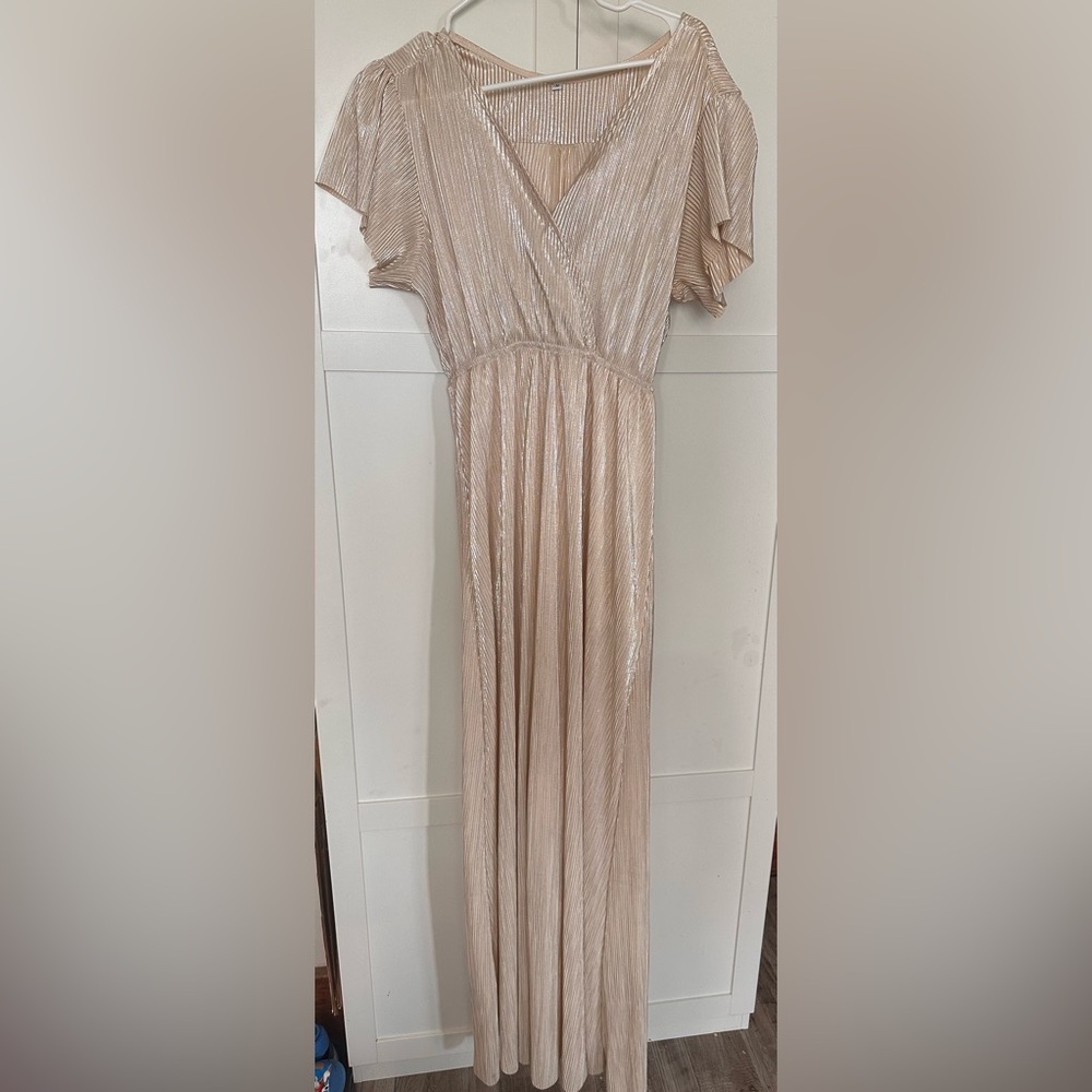 Elegant Metallic Pleated Gown - Bump Friendly